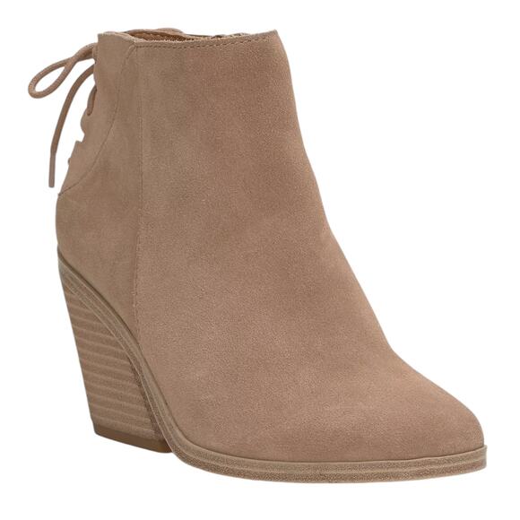 Lucky Brand Women's Mikasi Lace Up Wedge Booties Tan Size 8 1/2 - Picture 1 of 5